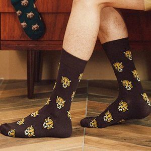 Men's Brown Cheetah Crew Socks